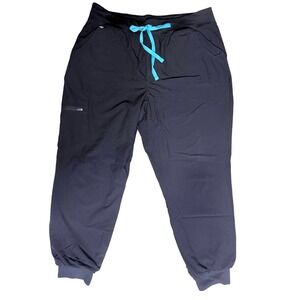FIGS Jogger Scrub Pants XXL Black Teal Drawstring Technical Collection